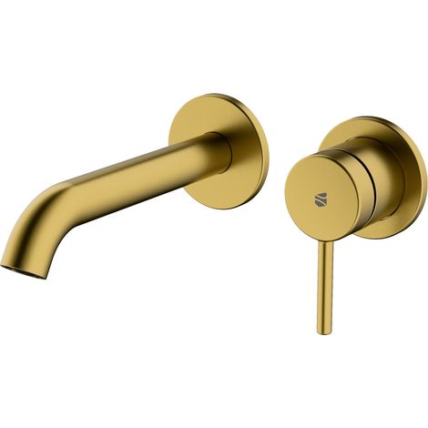 BERNSTEIN - Miscelatore lavabo a parete, acciaio inox, oro spazzolato, getto delicato e risparmio idrico - 6,7x6,7x17cm (LxAxP) - VIREO	Oro spazzolato