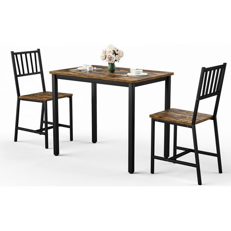Ensemble table bar avec 2 tabourets, table de cuisine compacte style industriel pour petit espace, plateau mélaminé brun, structure métal noir - CHICFURN (1/5)