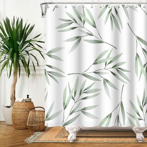 180x180cm Feuille De Bambou Rideau De Douche Plante Verte Feuille Salle De Bain Rideau De Douche Plante Naturelle ImperméAble Rideau De Baignoire avec Crochet (1/5)