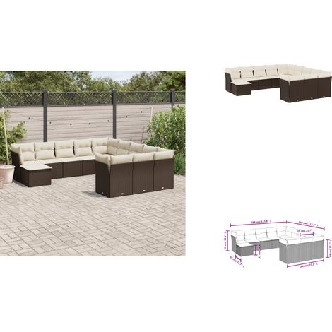 12-tlg. Garten-Sofagarnitur mit Kissen Braun Poly Rattan - Gartenmöbel - Polyethylen-Rattan - Outdoor Möbel - Lounge Set - Esszimmergarnitur (1/3)