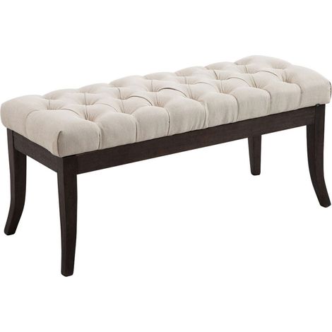 Banco de diseño Chesterfield 100 cm con costuras decorativas tela crema base de madera oscura 100003682 (1/3)