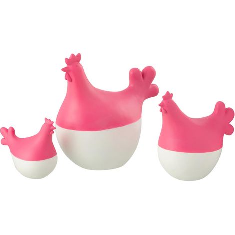 Lot de 3 Statuettes Coq Extérieur "Alfredo" 20cm Rose & Blanc