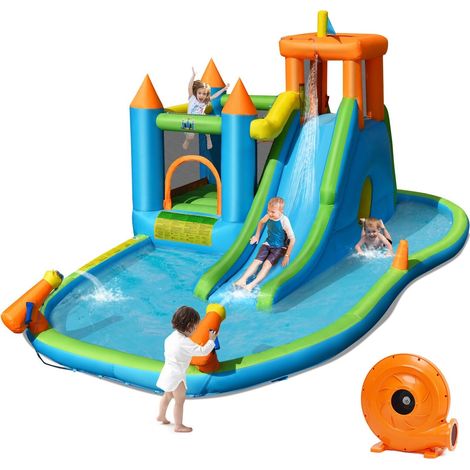 Inflatable Water Slide Kids Jumping Bounce House Splash Water Pool w/ Blower (1/5)