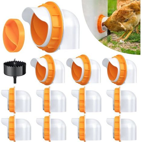 Lot 12 Pailles Alimentation Poules Anti-Gaspillage Bouchons 1 Mèche Kit DIY Distributeur Automatique Seau Orange (1/5)