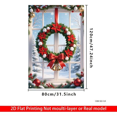 Nouvelle décoration de fenêtre de Noël, tenture Père Noël, décoration de fête, drapeau d'extérieur - 80 x 120 cm (perforation + ruban) - Modèle 1