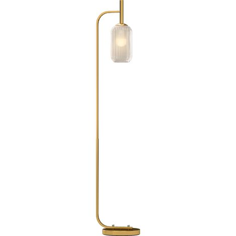 Lampadaire sur pied salon lampe sur pied avec abat-jour en verre texturé interrupteur à pied 29 x 25 x 152 cm métal or (1/5)