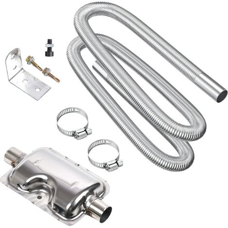 Tubo de escape con silenciador, fabricado en acero inoxidable, con 2 abrazaderas de acero inoxidable, longitud 250 cm, diámetro del orificio 25 mm (1/3)