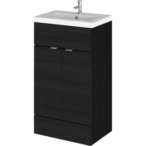 Alrewas Contemporary 2 Door Floor Standing Vanity Unit with Basin, Charcoal Black, 500mm (1/4)