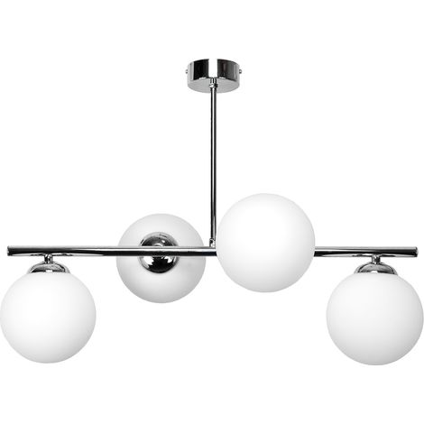 Lampada a sospensione, lampadario da soffitto, paralumi a sfera in vetro, attacco E14 LED, finitura cromo titanio, modello 14-921
