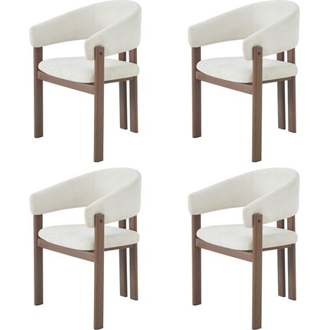 Set di 4 sedie da pranzo in metallo effetto legno, lino, color noce (1/5)
