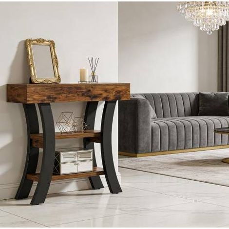 Console ingresso a 3 livelli 105 x 30 x 80 cm in MDF e metallo nero marrone rustico OKWISH (1/5)