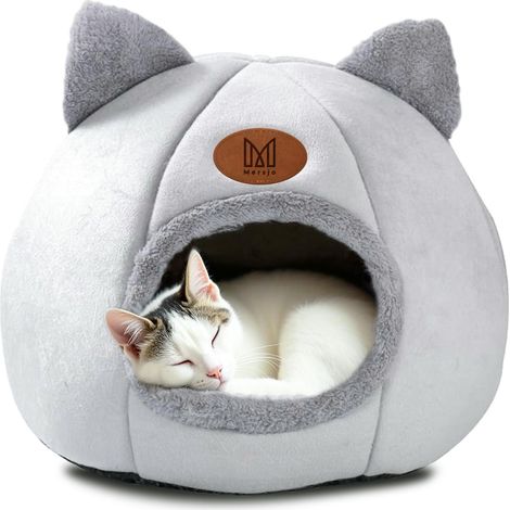 Maison pour chat, niche, lit douillet avec oreilles DAISY gris
