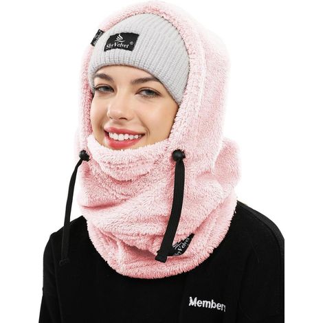 Cagoule polaire thermique rose pour ski, moto, vélo, snowboard, unisexe (1/5)
