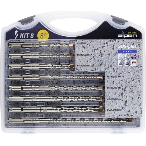 Alpen 80704100100 Hartmetall Hammerbohrer-Set 8teilig 5 mm, 6 mm, 6 mm, 8 mm, 8 mm, 8 mm, 10 mm, 12