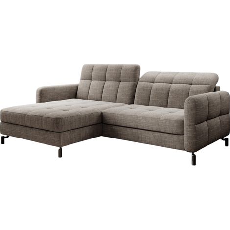 Canapé d'angle convertible tissu avec coffre de rangement LORI-Beige chiné-angle gauche (1/5)