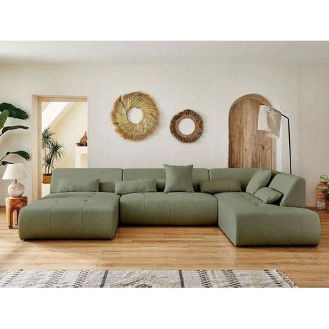 Onyx - canapé panoramique d'angle droit 7 places - en tissu - vert sauge (1/5)