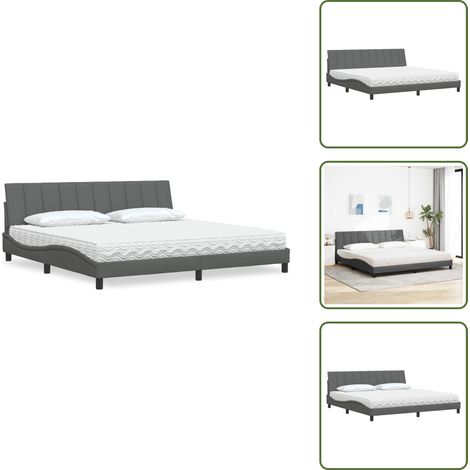 vidaXL Lit avec matelas gris foncé 200x200 cm tissu (1/5)
