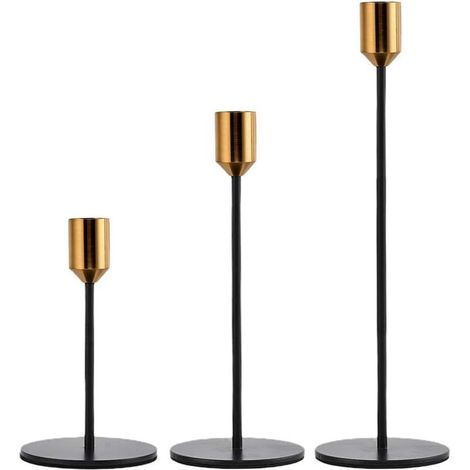 Bougeoir Lot de 3 en Différentes Tailles, Bougeoir en Métal Doré pour Bougie Conique Grand Bougeoir 33/28/24 cm Bougeoir Vintage pour Dîner par Bougie Bougeoir Décoration-Fei Yu (1/5)