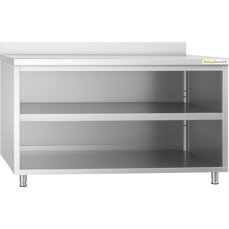 Meuble bas inox ouvert 1800x600 mm adossée PREMIUM - GOLDINOX (1/4)