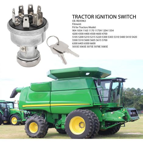 Contacteur de démarrage de tracteur RE45963 avec 2 clés, alliage d'aluminium pour modèles 5105 5200 5205 5210 5220 (1/5)