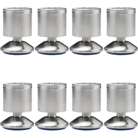 Lot de 8 Pieds de meuble, Acier inoxydable, Réglables 80 mm, Base plastique, Pour cuisine canapé armoire (1/5)