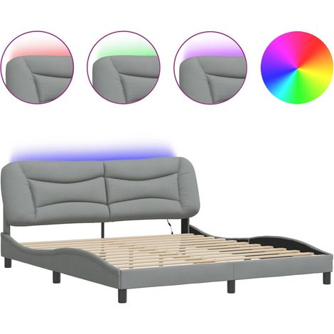 Lit double - lit simple - Cadre de lit avec LED Hvar gris clair 180x200 cm tissu fr5213 - Maison La Vie (1/5)