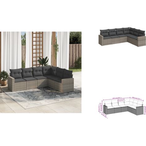 6-tlg. Garten-Sofagarnitur mit Kissen Grau Poly Rattan - Gartenmöbel - Outdoor Möbel - Rattan Sofa - Lounge Set - Gartenlounge (1/3)