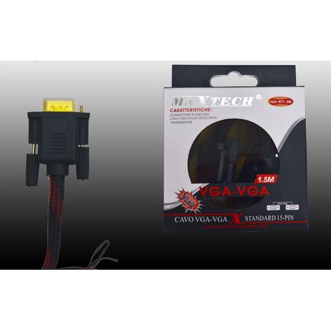 MaxTech - Cavo Da Vga A Vga Maschio A Maschio 1,5mt Cavo Telato Per Pc Maxtech Vga-rt1.5m -