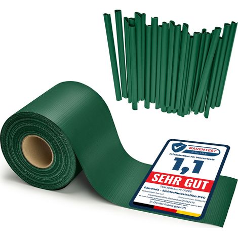 Garronda brise vue jardin balcon PVC 19 cm rouleau 70 m 450 g/m² avec 50 clips, bandes occultantes pour clôture extérieure, compatible panneaux double fil et garde-corps GD-0173 (Vert RAL6005) (1/5)