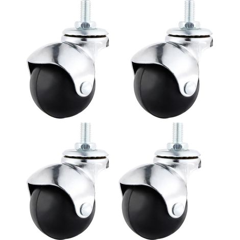 Juego de 4 ruedas giratorias con rodamientos de bolas de Ø 5 cm con placa y fijación roscada, para armarios y carros de cocina.