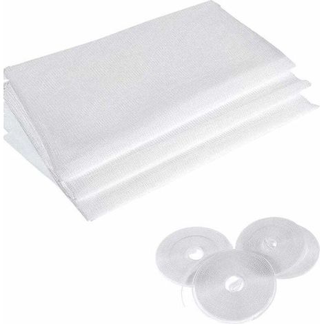 Lot de 4moustiquaires en maille filet avec 4 rouleaux de ruban autocollant pour fenêtre 1,3 x 1,5 m Blanc