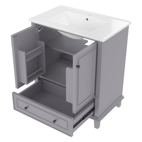 Meuble lavabo sur pied 76cm avec vasque, grand rangement, gris (1/5)