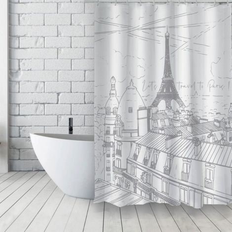 Cortina de ducha Poliéster francés 180x200cm ESQUISSE Estampado plateado MSV