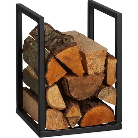 Porte-bûches, métal, H x L x P : 40 x 30 x 30 cm, rangement intérieur, empilage, bois de chauffage, noir (1/5)