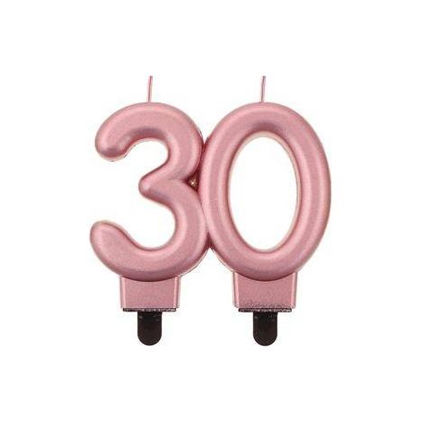 Bougie numéro 30, or rose métallisé, anniversaire, 8 cm (1/2)