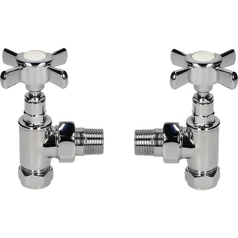 Kartell Pair Of Traditional Cross Head Radiator Angled Valves Chrome on Brass (1/5)
