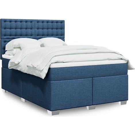 vidaXL Sommier à lattes de lit avec matelas Bleu 140x190 cm Tissu (1/5)