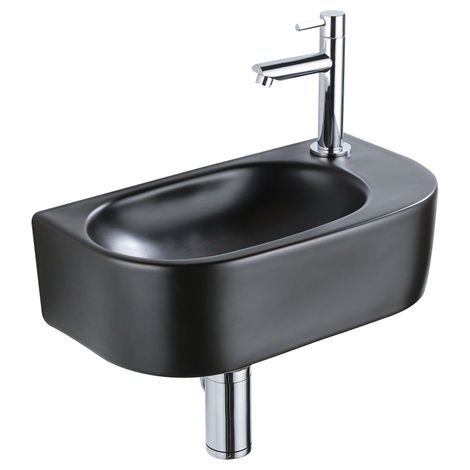 QeramiQ Fuente Ensemble de lavabo - 40x21.5x12cm - droit - lisse - demi-rond - 1 trou de robinet - céramique - robinet de lavabo chrome - bouchon de