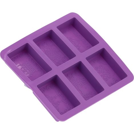 Moule en silicone à 6 compartiments, motif original, pour la fabrication artisanale de savons et de gâteaux (rectangulaire). (1/5)