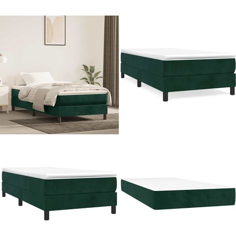 Sommier à lattes de lit et matelas Vert foncé 80x200 cm Velours - Lit Tapissier - Lit Double - Literie - Chambre À Coucher - Matelas Moelleux - Home & Living