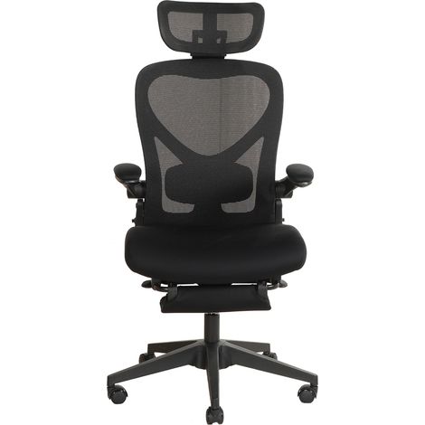 Ergonomischer klappbarer Bürostuhl schwarz mit 3D-Kopfstütze, Lendenstütze und Fußstütze (1/5)