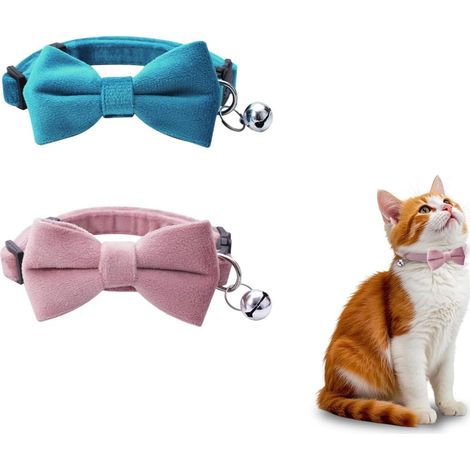 Lot de 2 Colliers en Velours pour Chat avec Clochette et Nœud Papillon – Collier Réglable de Sécurité pour Chat, Chaton et Petit Chiot, Accessoire Chat Couleur Unie pour Mariage et Photo (1/5)