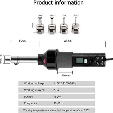 Heißluftstation, HDPE-Löten, Polyethylen-Löten, 450 W, 220 V, einstellbare elektronische Heißluftpistole mit LCD-Display, Entlötstation (1/4)