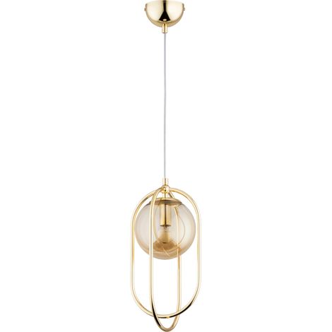 Lámpara colgante de bola de cristal ámbar con anillos ovalados para salón o dormitorio 1xE14 10W binar Alfa
