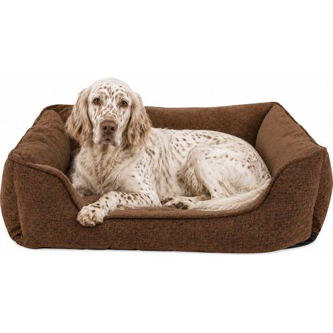 lionto Hundesofa, modernes Hundebett mit rutschfester Unterseite, abnehmbarem Bezug & Plüsch-Innenmaterial, 90x75 cm, braun (1/5)