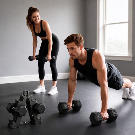 Ensemble d'haltères 2x4kg, 2x6kg et 2x8kg avec support, revêtement en caoutchouc et poignée antidérapante pour salle de sport à domicile (1/5)