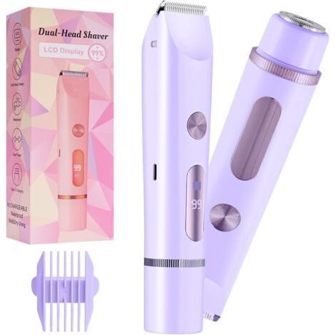 Rasoir intime pour femme, 2 en 1, double tête, mini rasoir pour femme, avec indicateur de niveau de batterie pour le visage, les jambes et les bras (violet) (1/5)