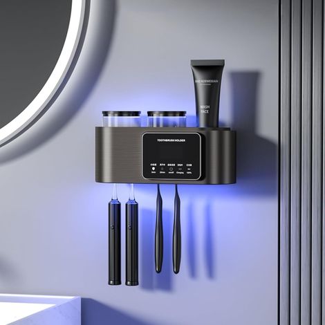 Porte-brosse à dents pour salle de bain, porte-brosse à dents électrique mural avec séchage et nettoyage intelligents, porte-brosse à dents à recharge solaire, pour (1/5)