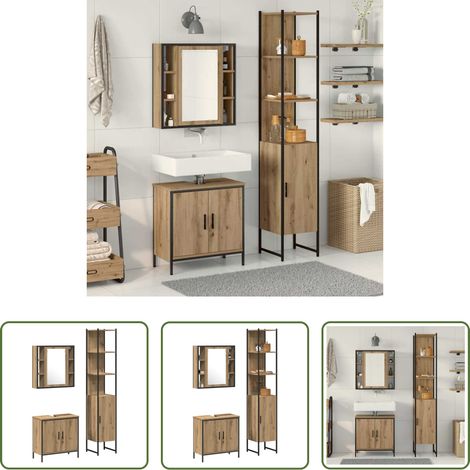 vidaXL Holz Waschtisch - Badezimmer Waschbeckenmöbel mit Regal 3 pcs Braun Holzwerkstoff (1/5)