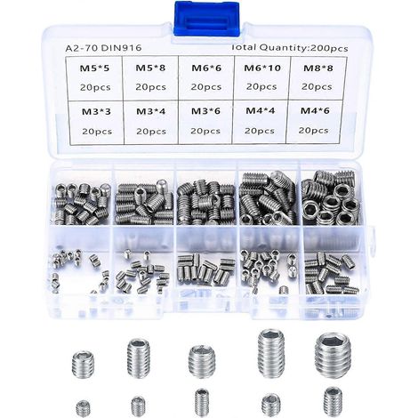 Kit de fixation de 200 vis sans tête en acier inoxydable (M3, M4, M5, M6, M8) (1/5)